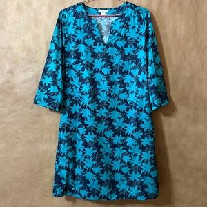 Garnet Hill | Floral Tropical Popover Tunic Mini Dress Cotton Size 6. Pockets!